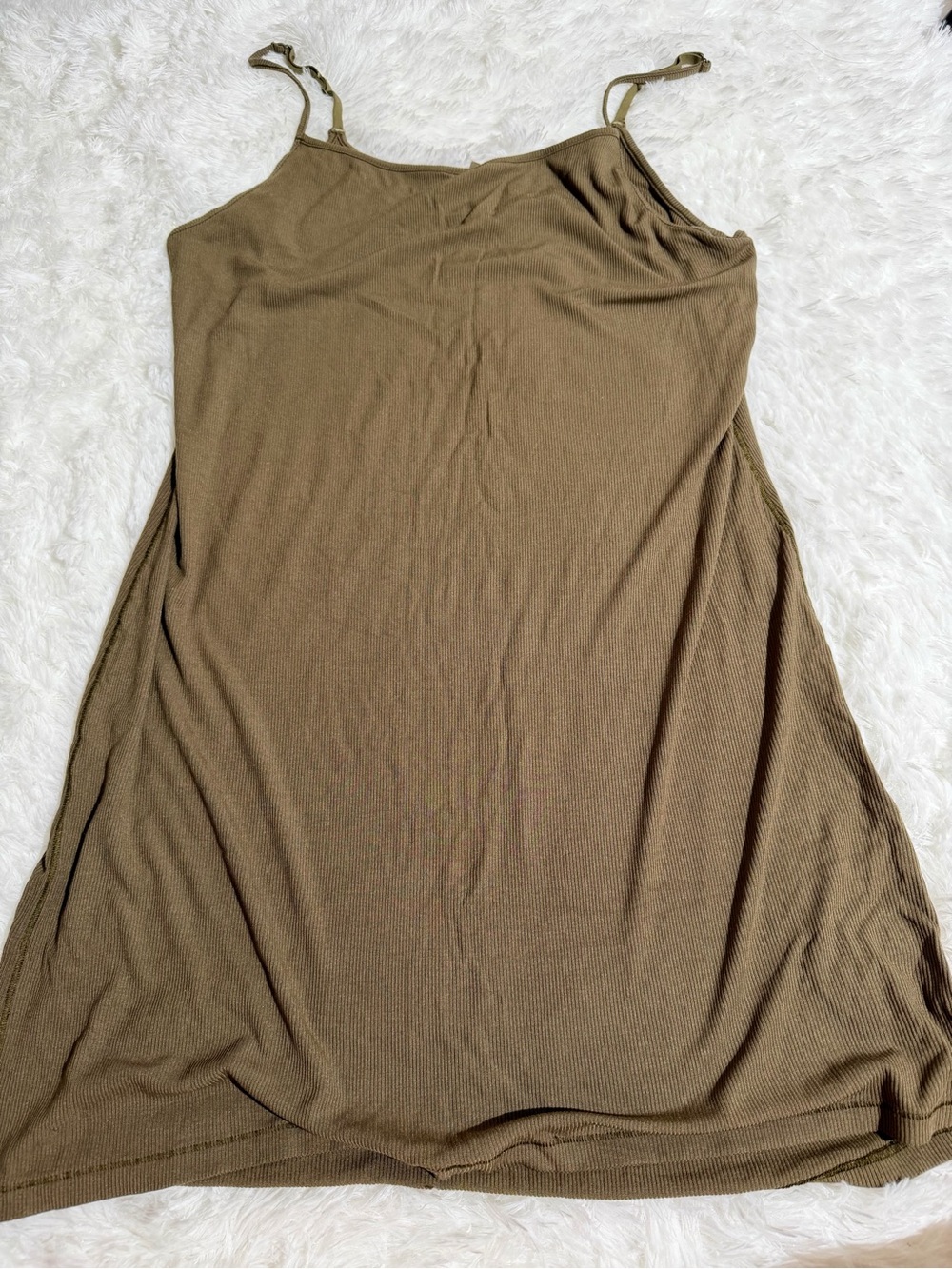 SKIMS 3X Olive Green Ribbed Cami Dress Sleep Dress Ribbed Soft Comfortable Cute